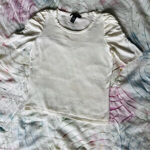 INC International Concepts White Textured Jersey Top